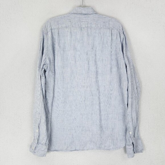 J Crew Shirt Men Extra Large Blue White Stripe Linen Slim Fit Casual Long Sleeve - Picture 10 of 12